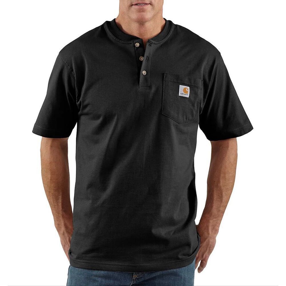 Carhartt Mens Henley T-shirt XL Tall Grey Short Sleeve Workwear Pocket Tee
